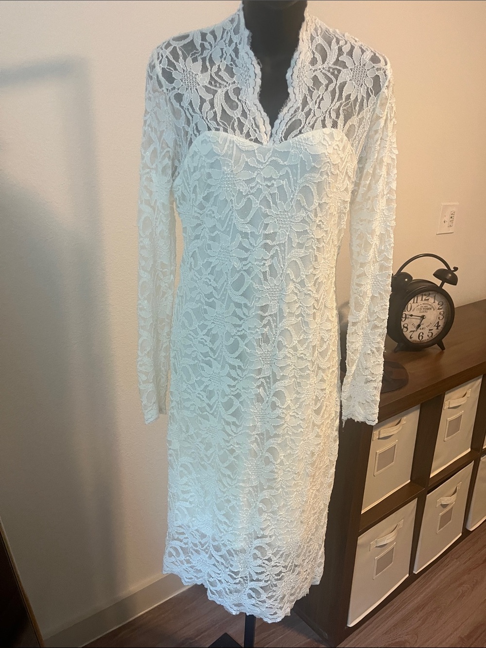 MARINA Ivory Lace Long-Sleeve Sheath Dress